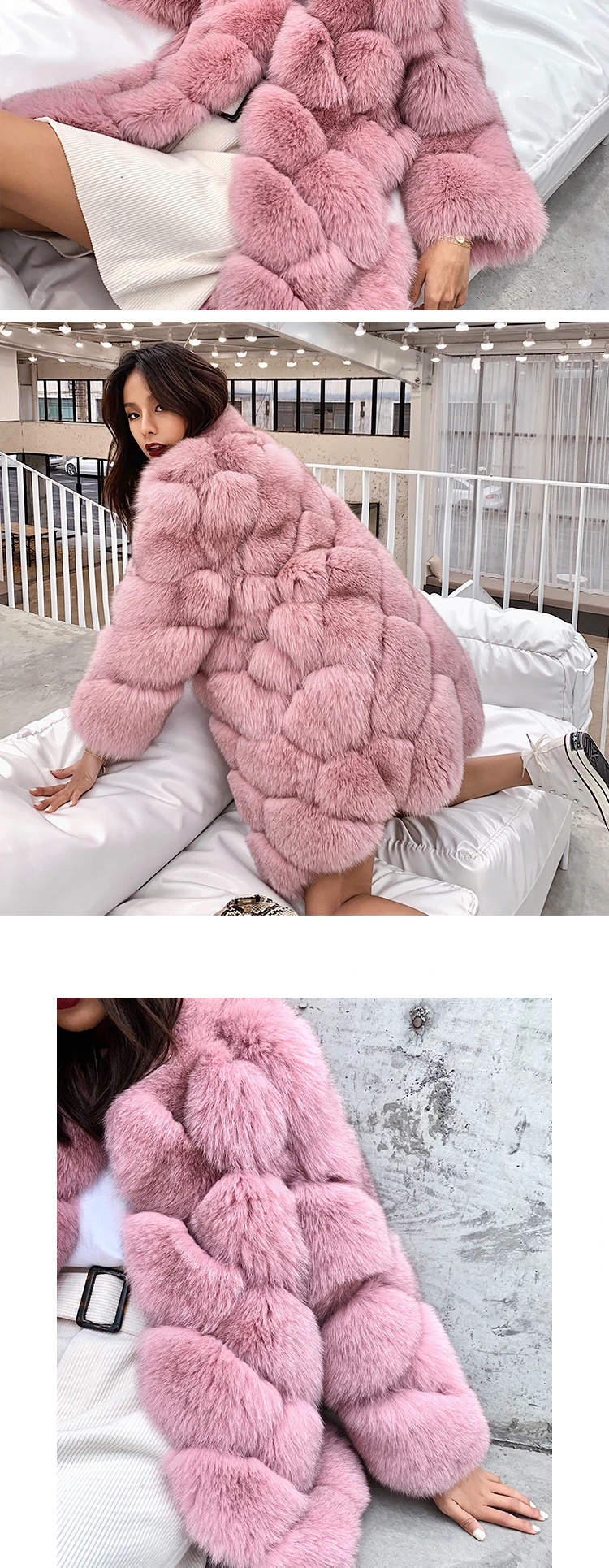 Maylofuer Women New Real Fox Fur Coat Natural and Genuine Fox Fur Jacket for Woman Winter Fashion Fur Coats Overcoat Outwear