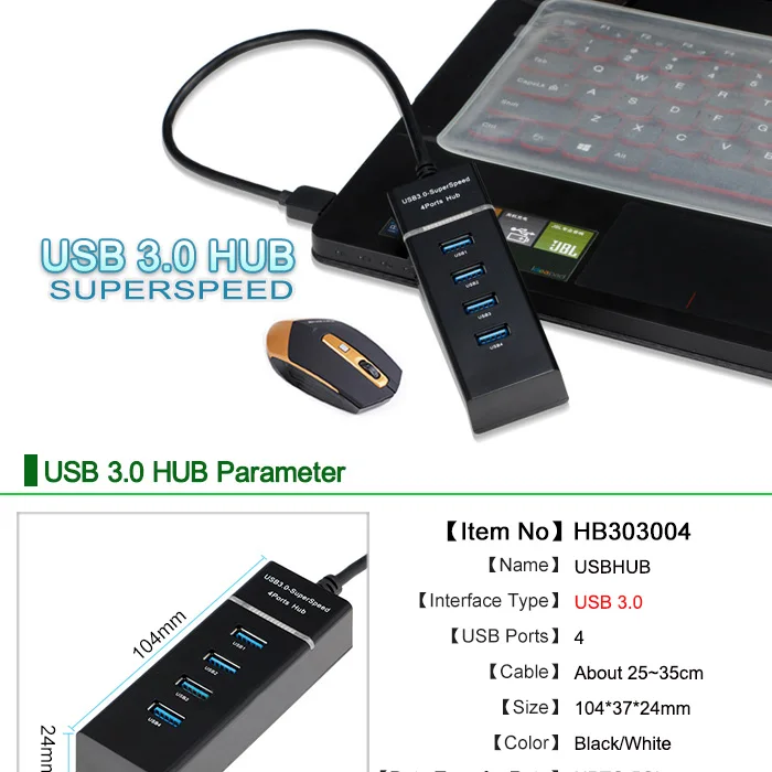 Mini-USB HUB 3,0 5 Гбит/с 4 Порты Micro USB 3,0 хаб USB разветвитель адаптер Super Скорость высокое качество компьютерной периферии белый/черный
