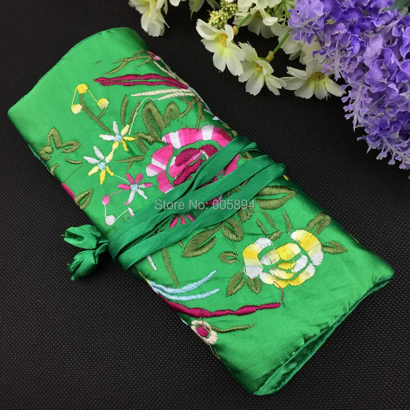Портативный Вышивка Цветок Птица Ювелирные Изделия Roll Up сумка для путешествий хранения 3 карман на молнии Drawstring складной косметическое Макияж Чехлы