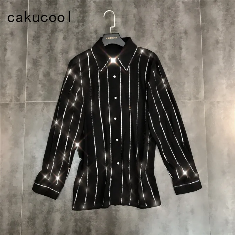 

Cakucool New Bling Blouse Women Sequins Shiny Striped Long Sleeve Blusa Shirt Chic Bling Chiffon Loose Elegant Blouses Female