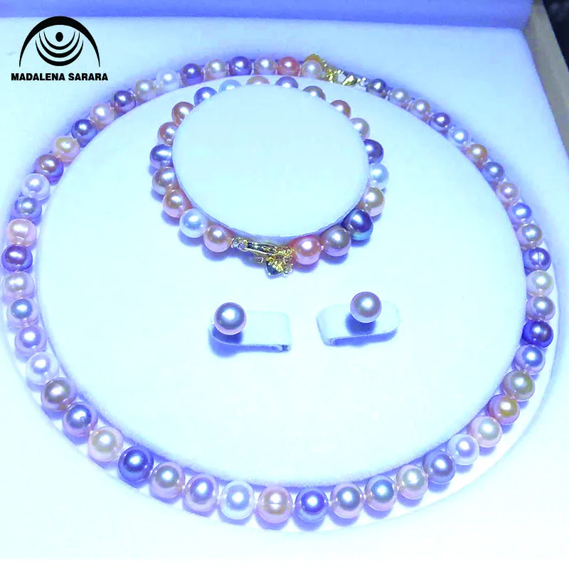 MADALENA SARARA 8-9 мм AA рядом круглый пресноводный жемчуг ожерелье браслет и серьги набор для ювелирных изделий подарок