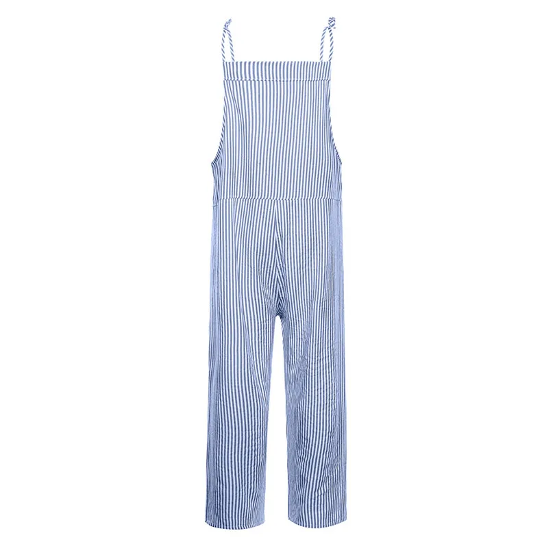 Sleeveless Overalls For Women Pocket Jumpsuit Summer Striped Rompers Womens Jumpsuit Loose Combinaison Femme 40MAY1412