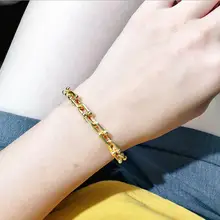 HUISTORY, модный нейтральный стиль, Т-образная блестящая u-образная цепочка, Бамбуковая Толстая пара браслетов, нержавеющая сталь, вечерние ювелирные изделия