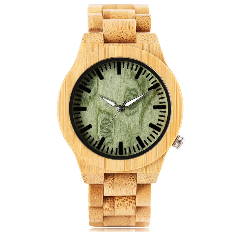 

Entire Handmade Wooden Watch Fresh Beige Bamboo Bangle Matcha Green Face Casual Men Women Wood Wristwatch relogio masculino saat