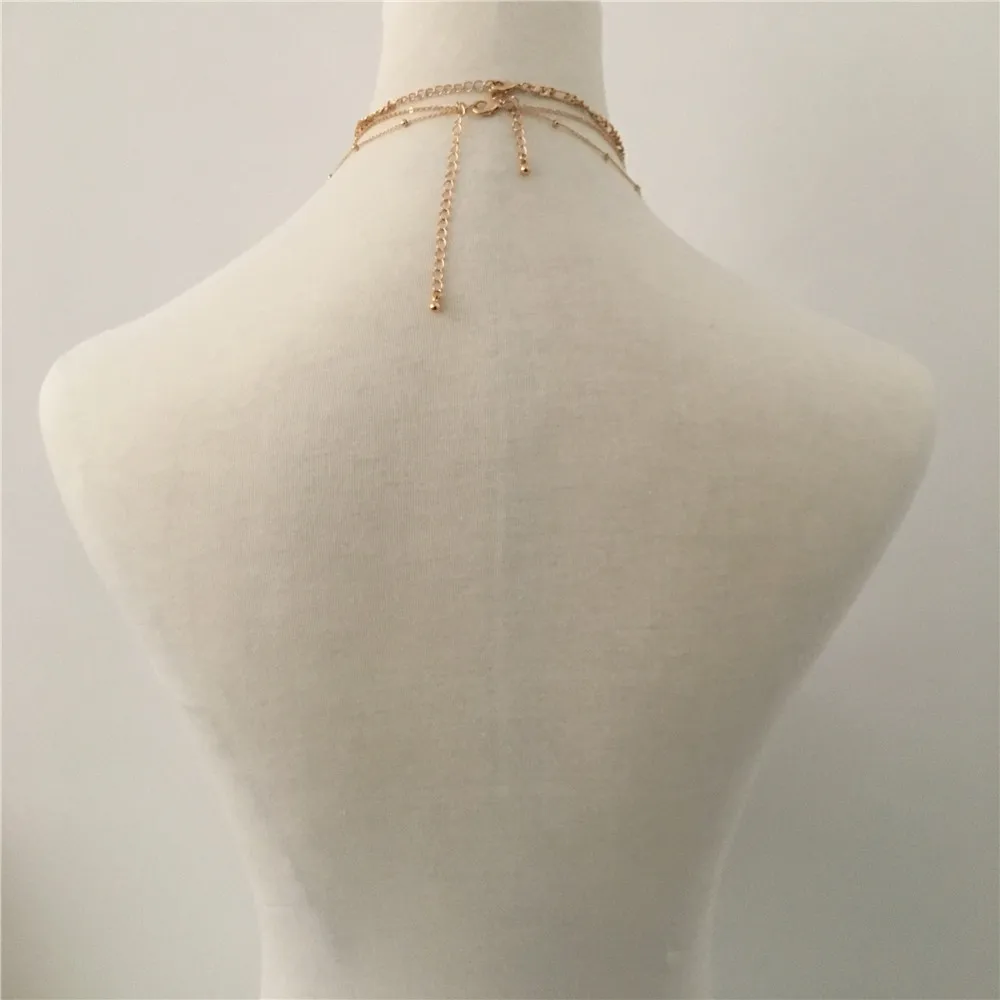 Трендовое женское золотое покрытие, три разных цепочки с маленьким прозрачным камнем, колье, ожерелье для женщин и девушек
