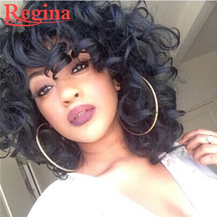 Short Curly Black Wigs For Black Women Perruque Synthetic Women
