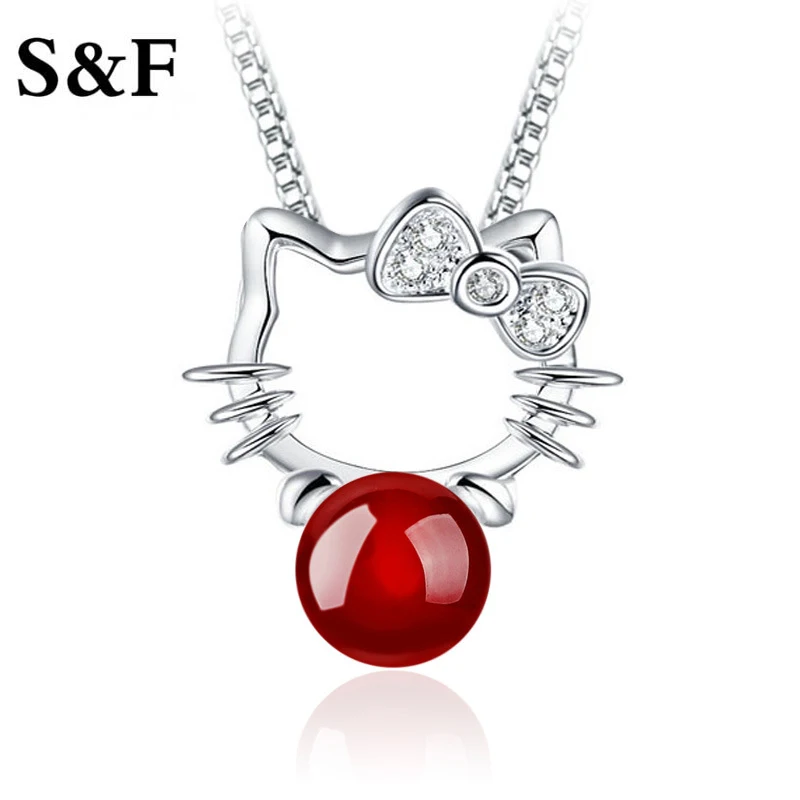 

Lovely Hello Kitty Shaped Silver Necklaces & Pendants Girls Birthday Gift New collares mujer Children Anti-allergy Jewelry 2017