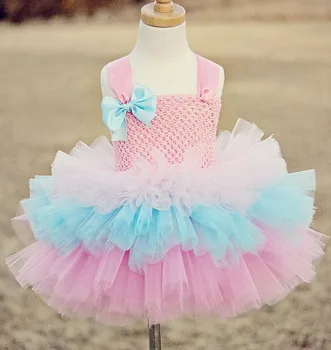 

Children Princess Birthday Party Gown Vestido Flower Girls Wedding Rainbow Kids Clothes Cupcake Tutu Toddler Girl Party Dress