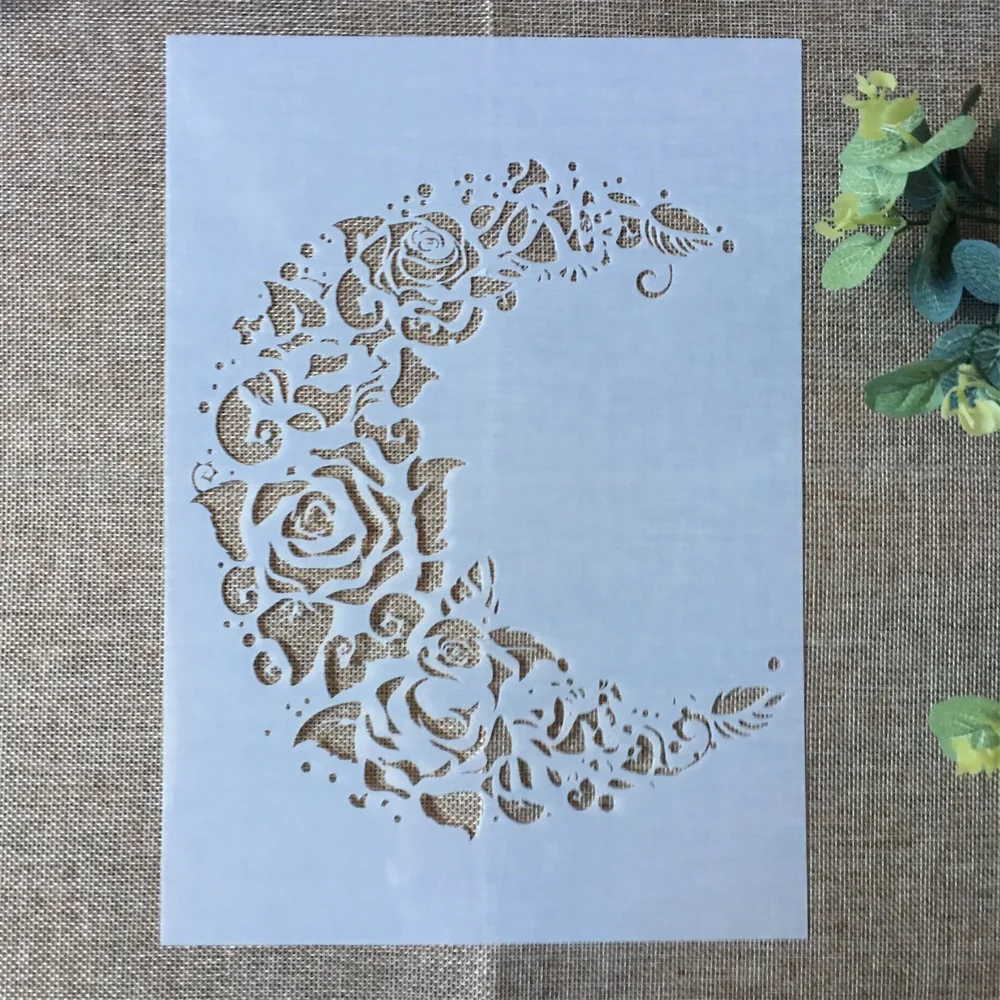 

29*21cm New Moon Rose Flower DIY Layering Stencils Painting Scrapbook Coloring Embossing Album Decorative Paper Card Template
