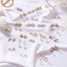 Korean Fashion Lovely Tassel flower Dangle Earrings Summer Sweet colored garland rhinestone petals earring for Girl Cute Jewelry