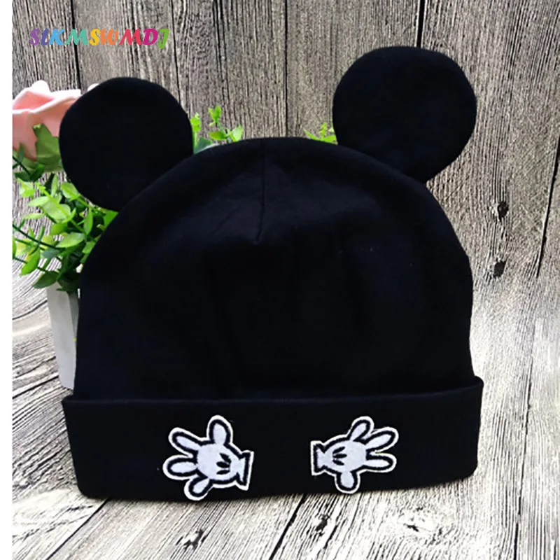 

SLKMSWMDJ NEW Cute mouse ear hat palm pattern cotton toddler hat simple cuffed baby hat 9 colors Suitable for 6-12 months