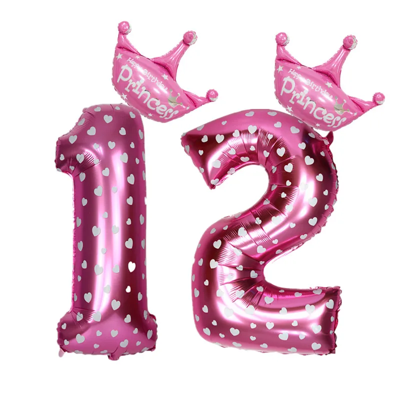 

2pcs/lot 32 Inch Blue/Pink crown Number Balloons Digit Balloon 0~9 Kids One First Year Old Boy Girl Birthday Party Decoration