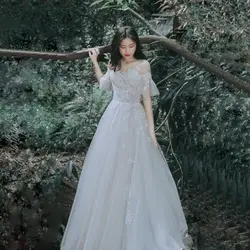 Романтическое свадебное платье 2019 с расклешенными рукавами свадебное платье Mori A Line торжественное платье кружевное свадебное платье Vestido De