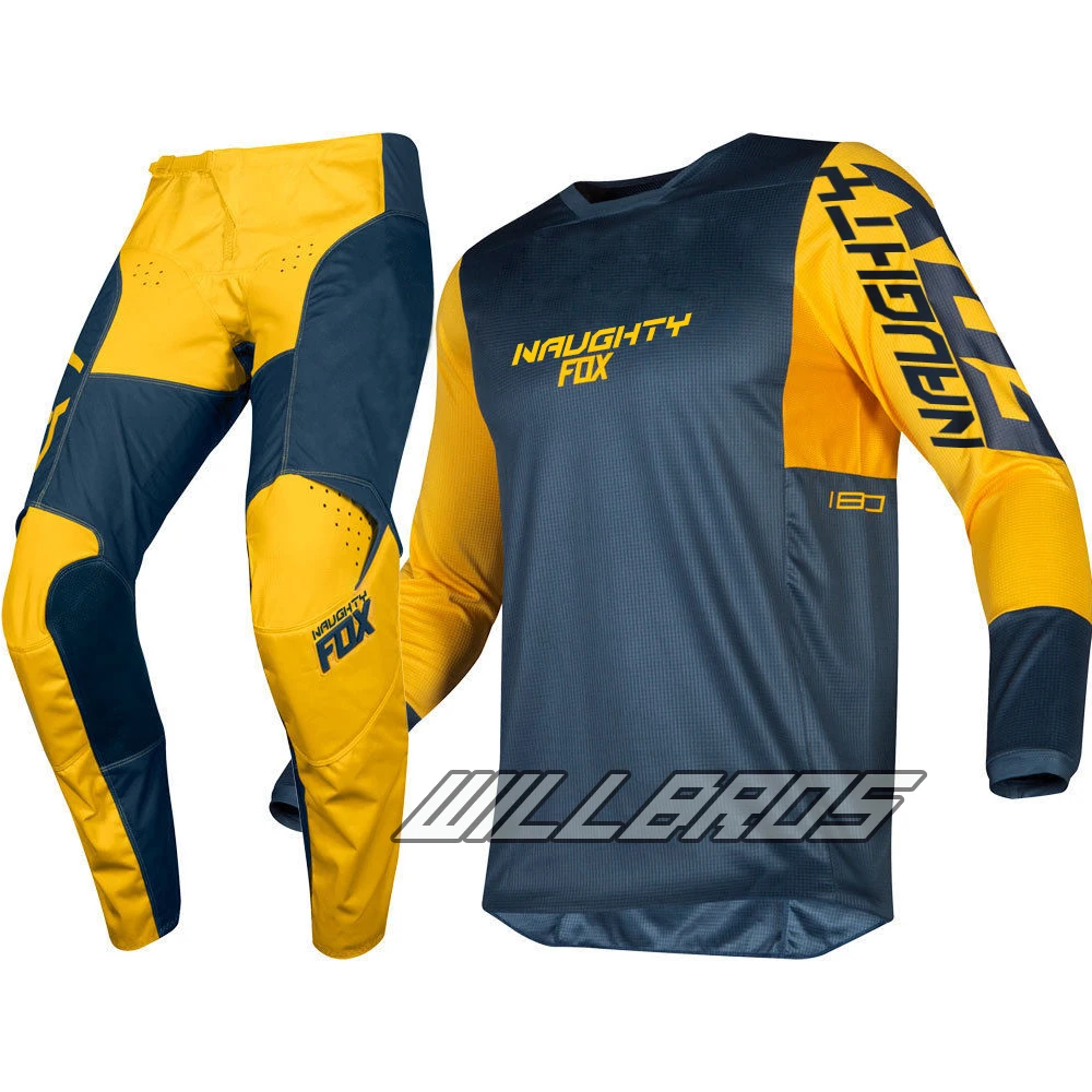 

Navy Yellow Gear Set Motorcycle Cycling Dirt Bike Adult Racing Jersey Pants Yellow Blue Kit