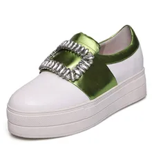 Free shipping thick bottom 2016 New round toe Luxury rhinestone concise genuine leather Flats Casual Shoes Leisure Woman / Man