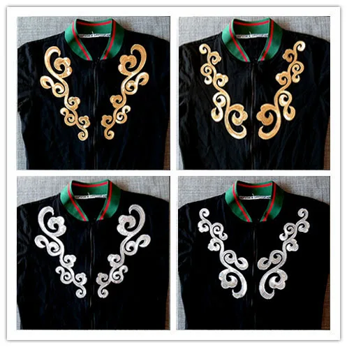 

10*28cm gold and silver sequined paillette collar flower cloud embroidery patch applique for clothes decoration DIY