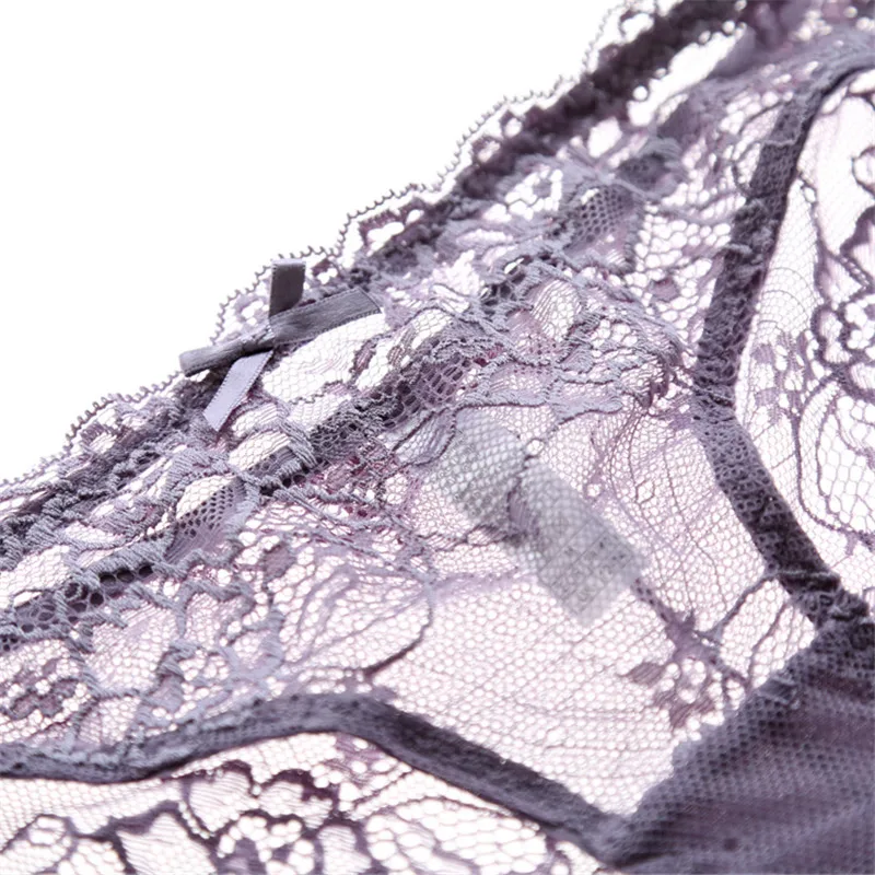 Комплект женского нижнего белья из хлопка с вышивкой Сексуальный комплект бюстгальтера пуш ап фиолетовый кружевное белье комплект 3/4 стакана