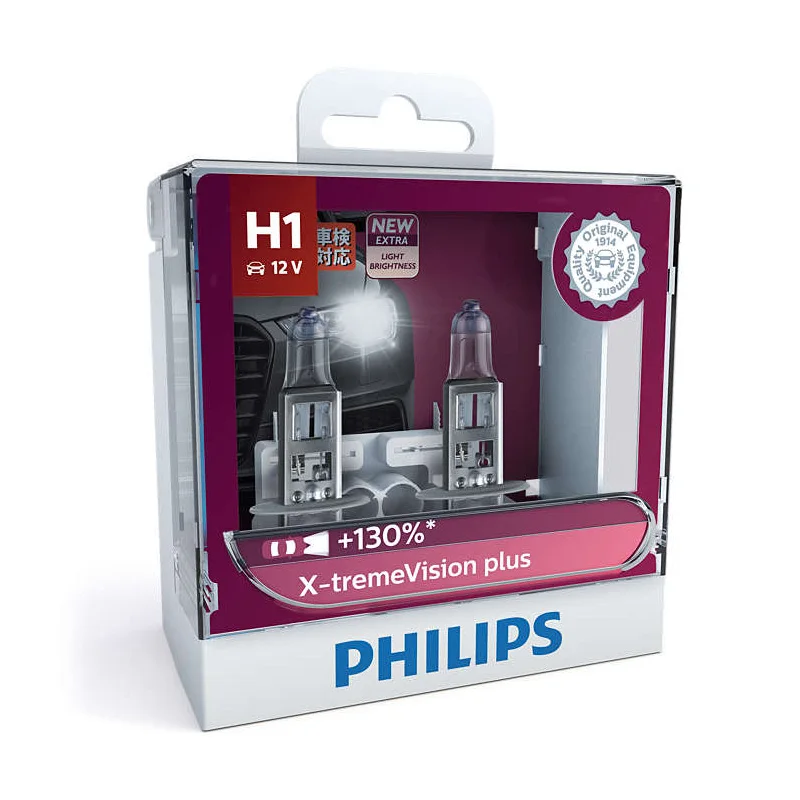 

2X Philips H1 12V 55W P14.5s X-treme Vision Plus Xenon White Light Halogen Headlight 130% Brighter Car Bulbs Genuine 12258XVPS2