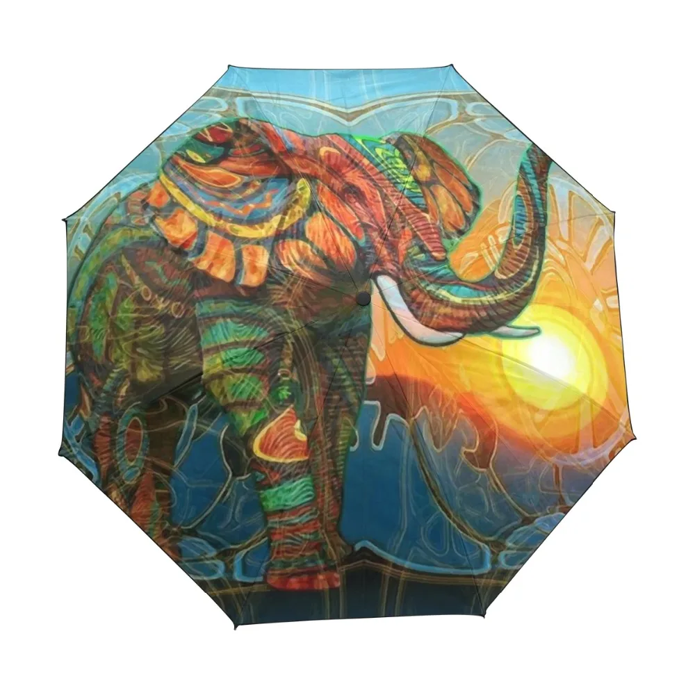Cartoon Elephant Pattern Umbrella Outdoor Sunscreen UV Folding Black