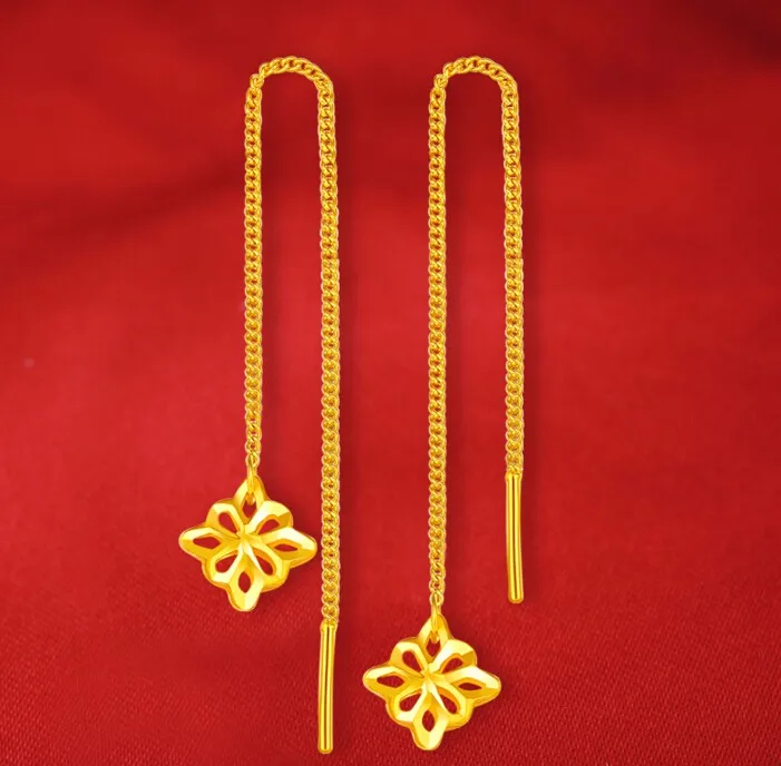 Pure 24K Yellow gold Flower Dangle Earrings 2.70g
