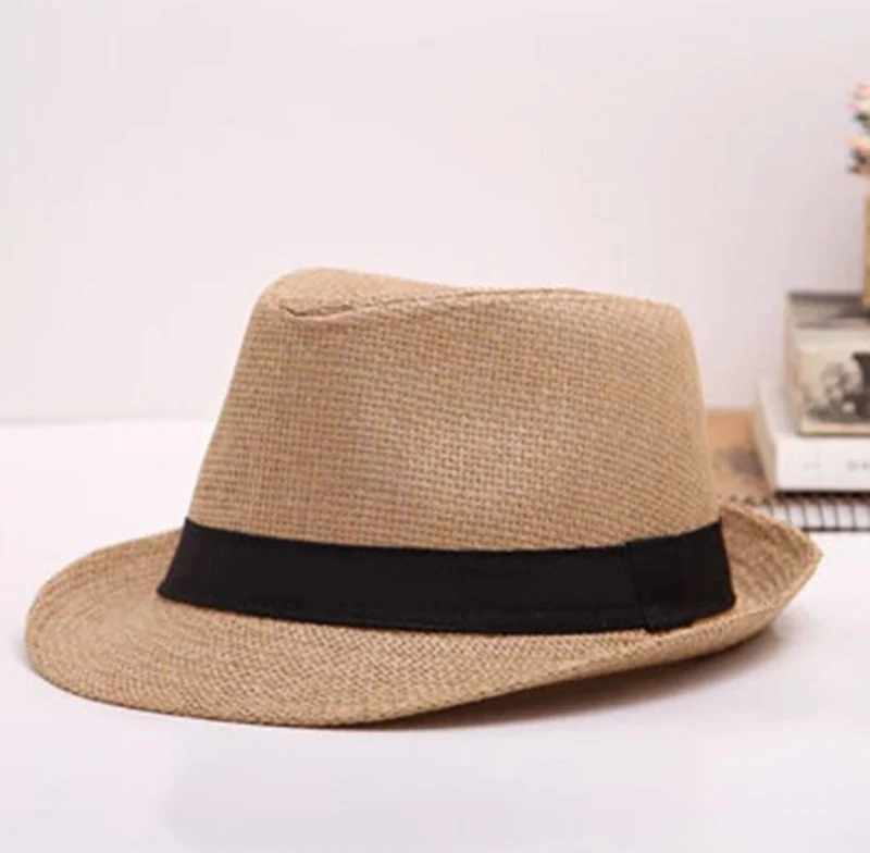 Summer Jazz Straw Hat Women Men Panama Cowboy Trilby Visor Cap Male British  Gangster Caps Female Beach Sun Hats CP0190 (1)