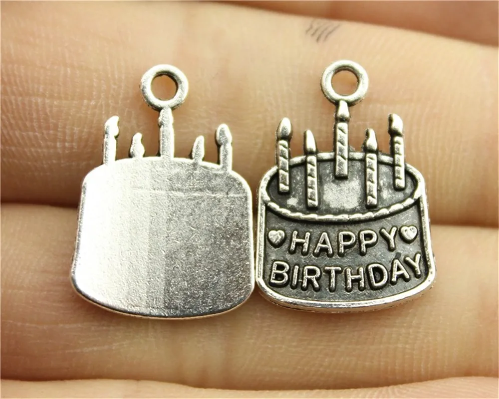 WYSIWYG 10pcs 18x15mm Pendant Birthday Cake Happy Birthday Cake Charm