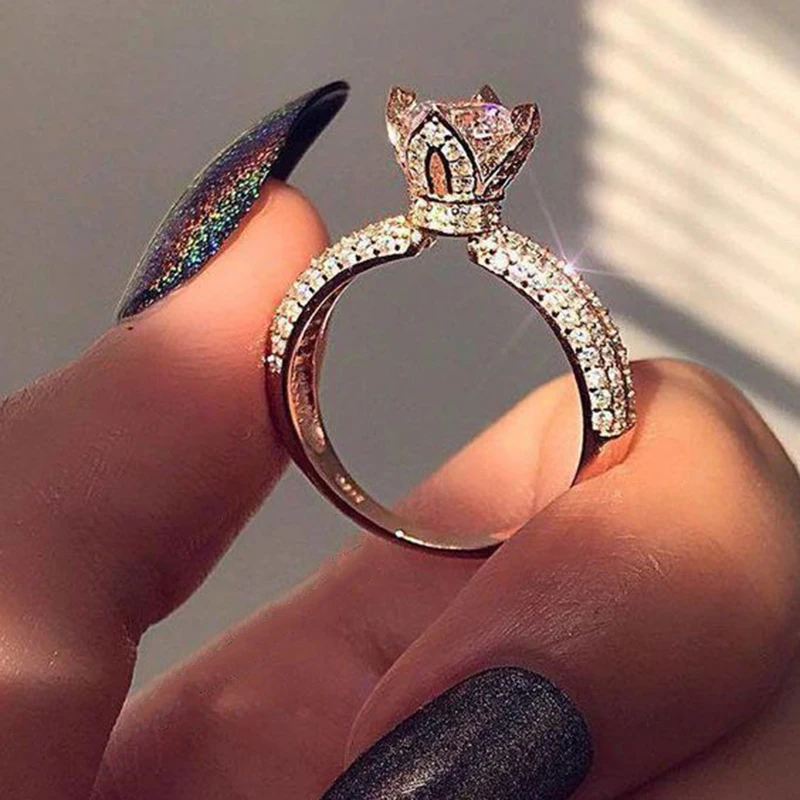 

Charm Silver Color White Stone Ring Promise Love Crystal Engagement Rings Wedding Band Jewelry For Women Bijoux Gift L5M013