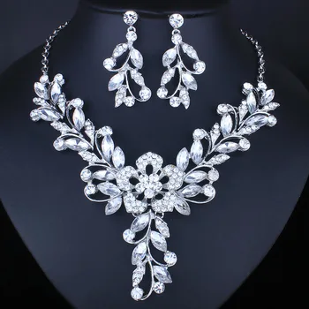 

FARLENA Hand Painted Flower Necklace Earrings Set with Crystal Rhinestones for Bride Wedding Fashion Indian Wedding Jewelry sets