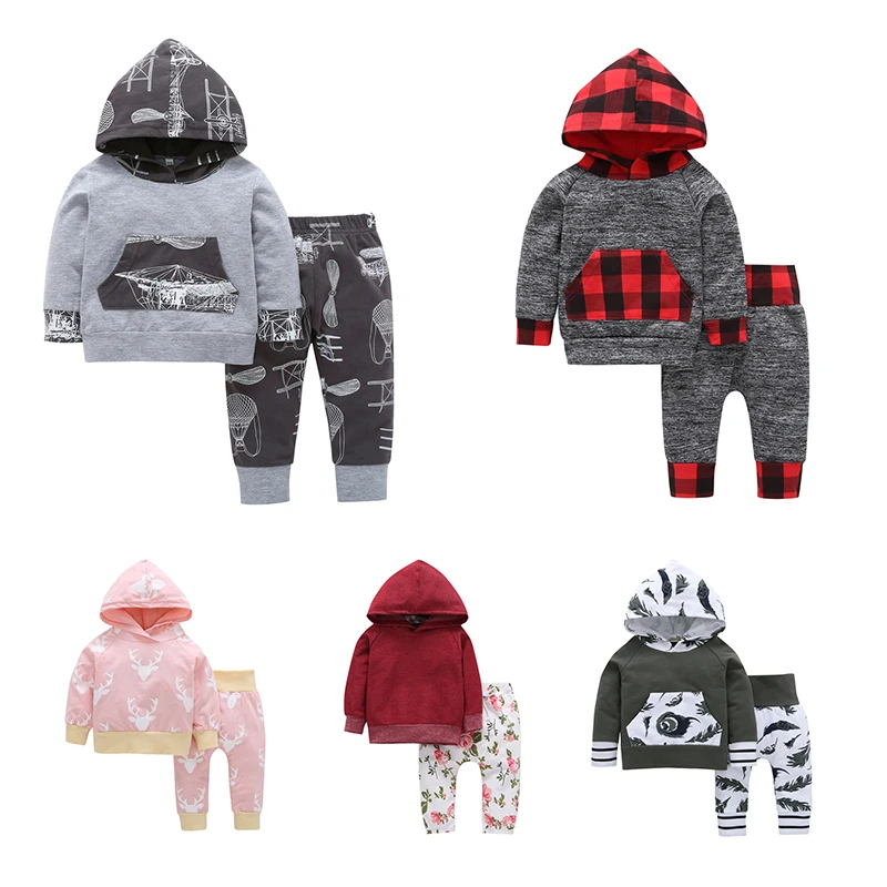 Baby Girl and Boy Clothing Set for INS Style Long Sleeve Hooded Jacket+