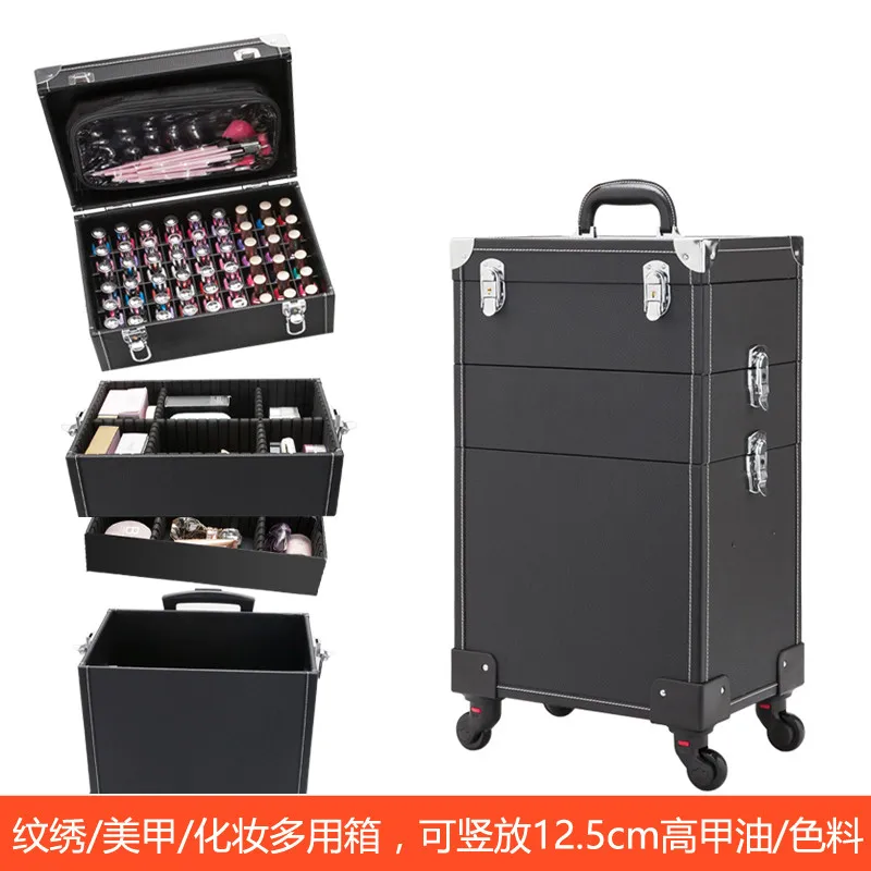 Professional trolley cosmetic case,Multi layer luggage,Large capacity and makeup nail box,Large