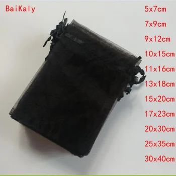 

100pcs Drawstring Black Organza Bags favor Wedding Pouches Jewelry Packaging Bags Candy Gift Bag Party Decoration Supplies pouch