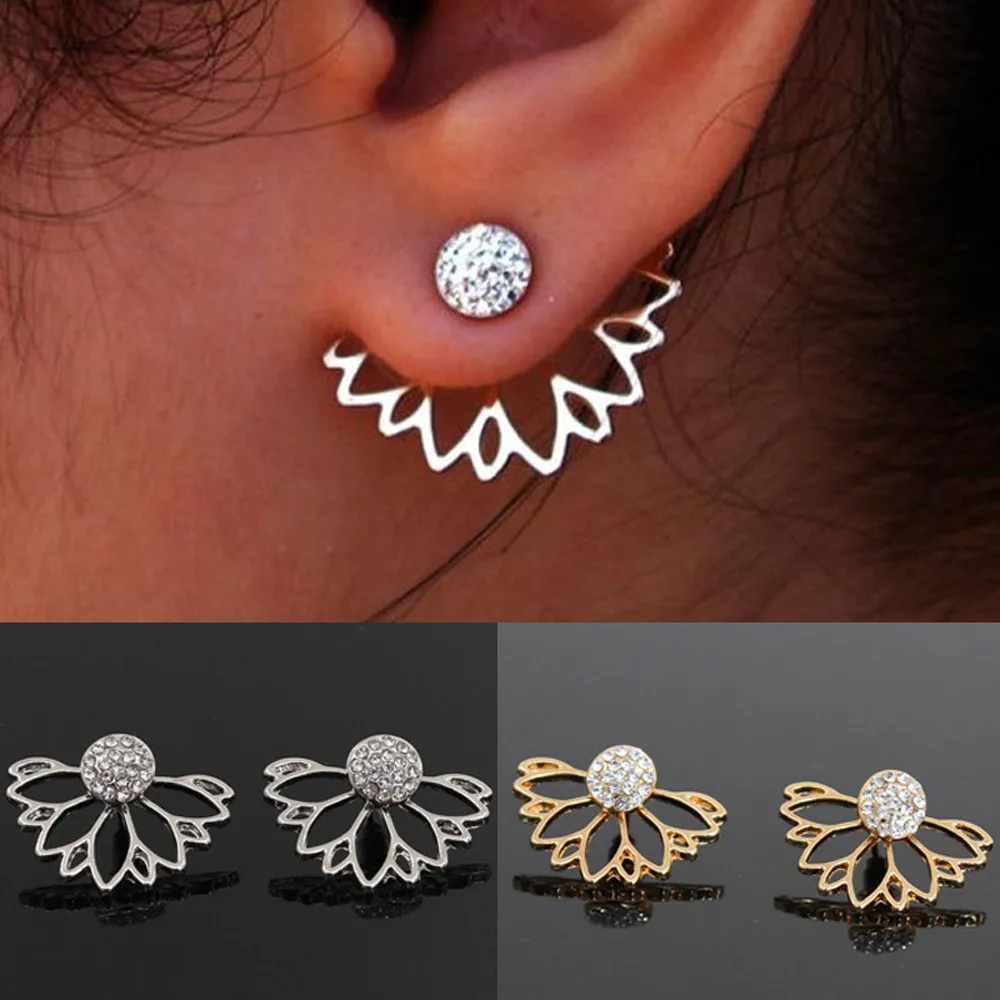 

Alloy Openwork Lotus Shaped Diamond Earrings Ear Ring Gold Combination Of Fashion Simple Earrings Woman With Storage Bag 2019 F3