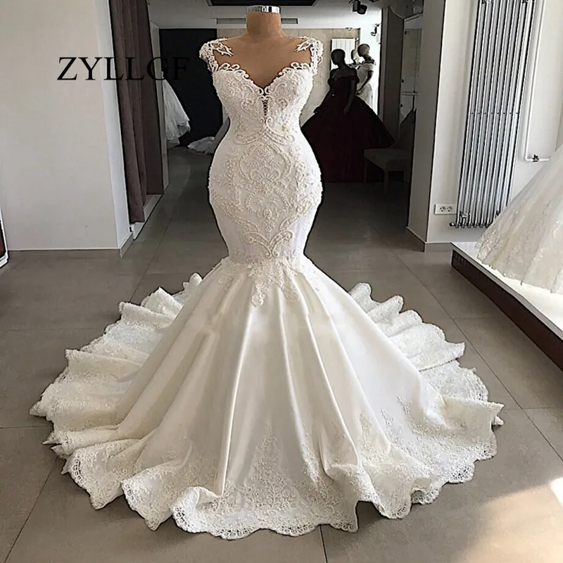ZYLLGF сексуальное вечернее платье из шифона русалка свадебное платье 2019 отвесная вышивка бисером, с украшениями в виде кружева с аппликацией
