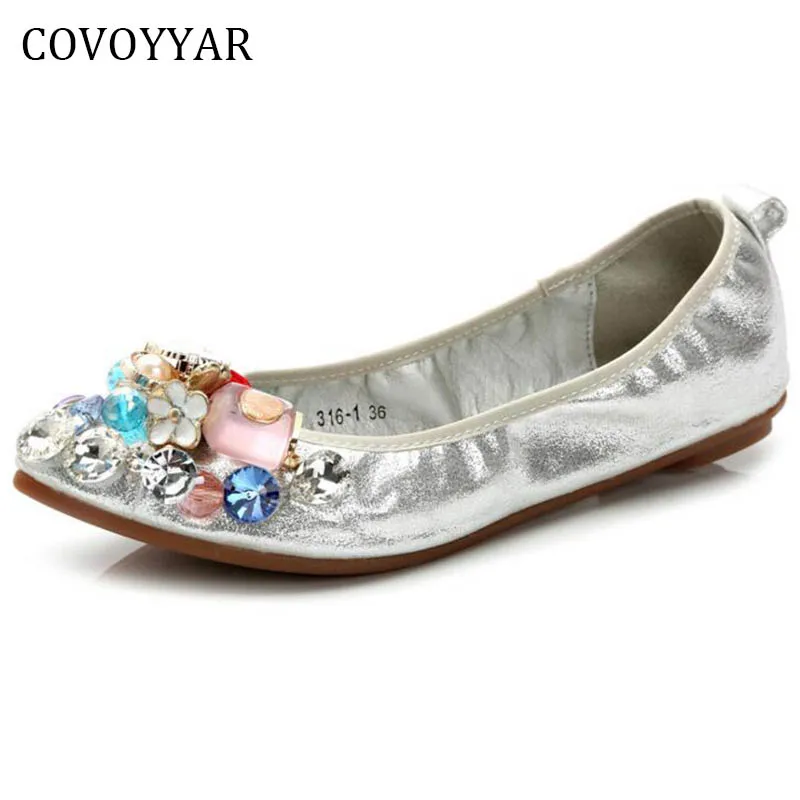 

Luxury Women Rhinestone Ballet Flats 2018 Flower Pointed Toe Shoes Woman Spring Fall Fashion Lady Loafers Slip On Size 40 WFS661