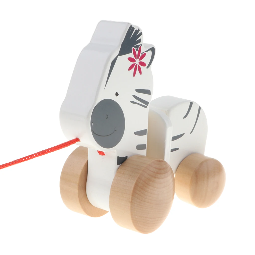 Wooden Pull Along Zebra Classic Developmental Toy for 1 & 2 Year Old Boys & Girls