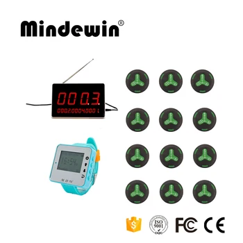 

Mindewin Service Calling Systems, Call Waiter Service 12pcs Call Buttons +1pc LED Display +1pc Watch Receiver For Waiters Call