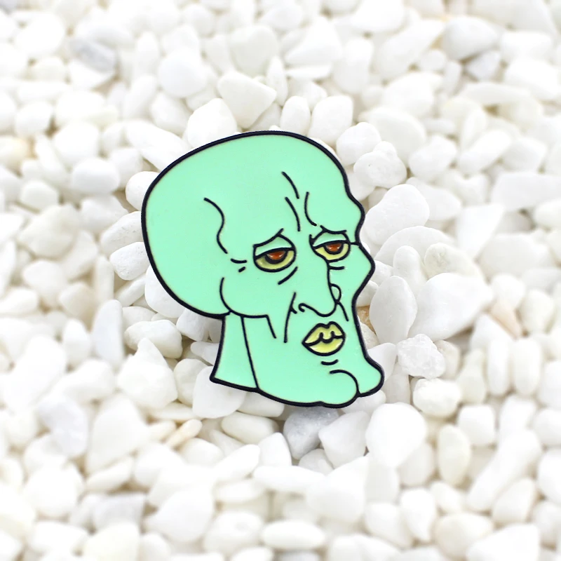 Cartoon Character Handsome Squid Pin He Was Beaten Too Hard By A Door And Turned Into An Ugly Green Face Personalized Brooch Brooches Aliexpress