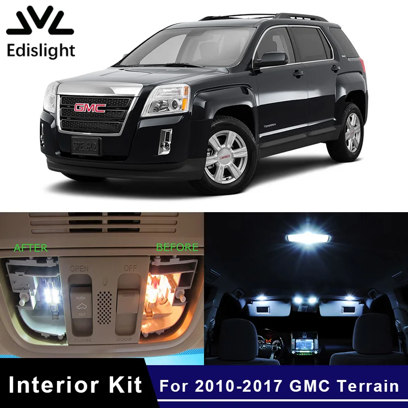 

Edislight 10Pcs White Ice Blue Canbus LED Lamp Car Bulbs Interior Package Kit For 2010-2017 GMC Terrain Map Dome Plate Light