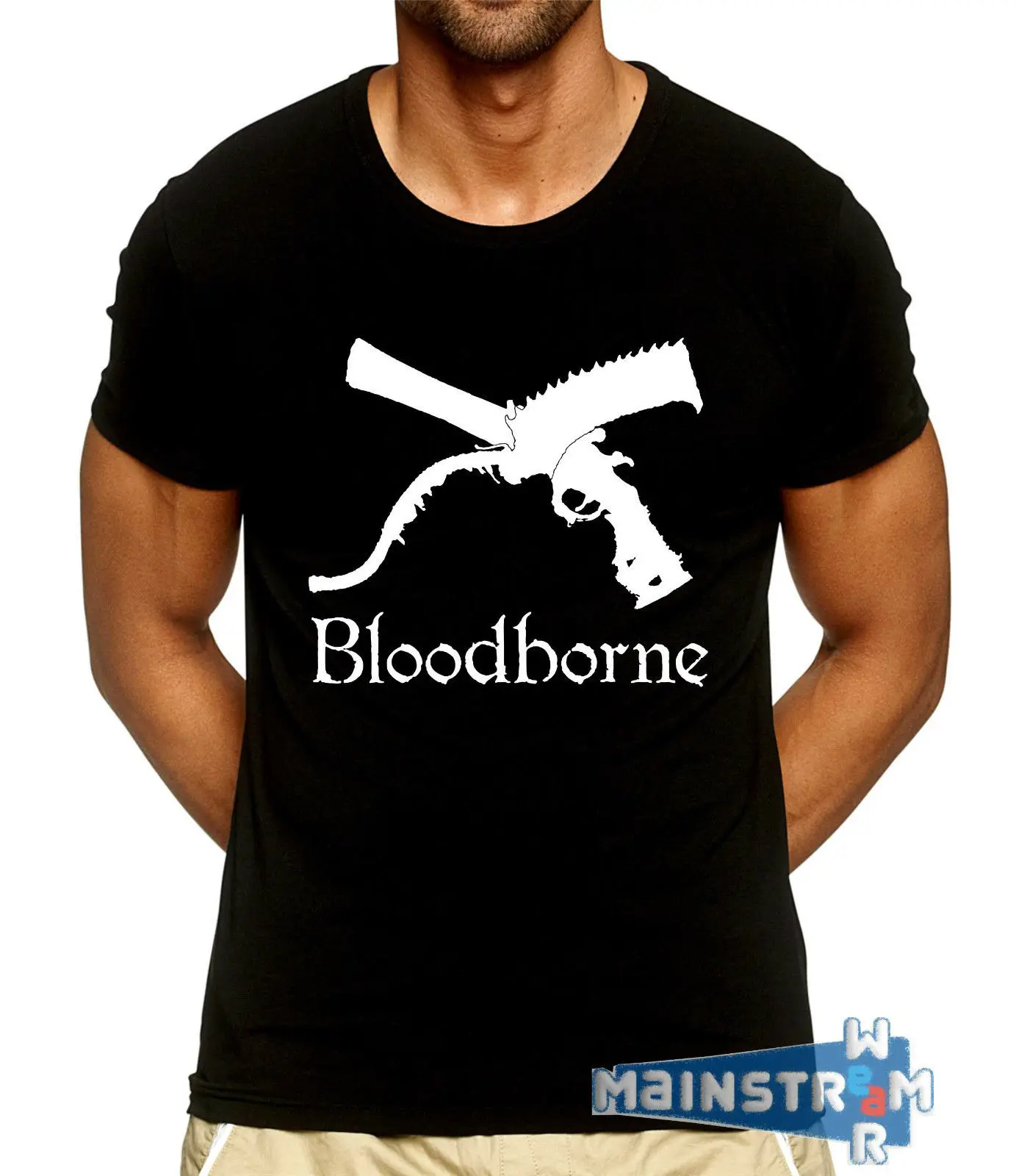 Футболка MAGLIETTA BLOODBORNE CACCIATORE HUNTER CLEAVER GUN PALEBLOOD PS4 Подарочная с принтом в стиле хип-хоп