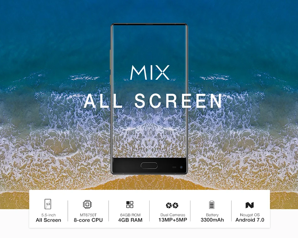 Ulefone MIX 13MP телефон смартфон телефоны смартфоны двойная камера мобильный телефон 5.5 дюймов MTK6750T Octa core android 7.0 4 ГБ + 64 ГБ сканер отпечатков