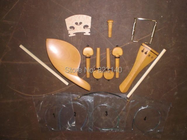 

2 Sets 4/4 Boxwood Violin Fittings with Bridge, String, Sound post, Tail gut