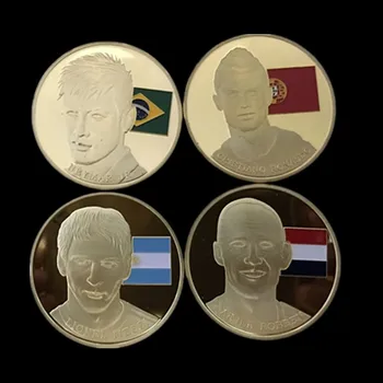 

4 pcs The 2014 Football Games star coins Messi Ronaldo Robben Neymar gold plated 40 mm soccer sport souvenir decoration coin