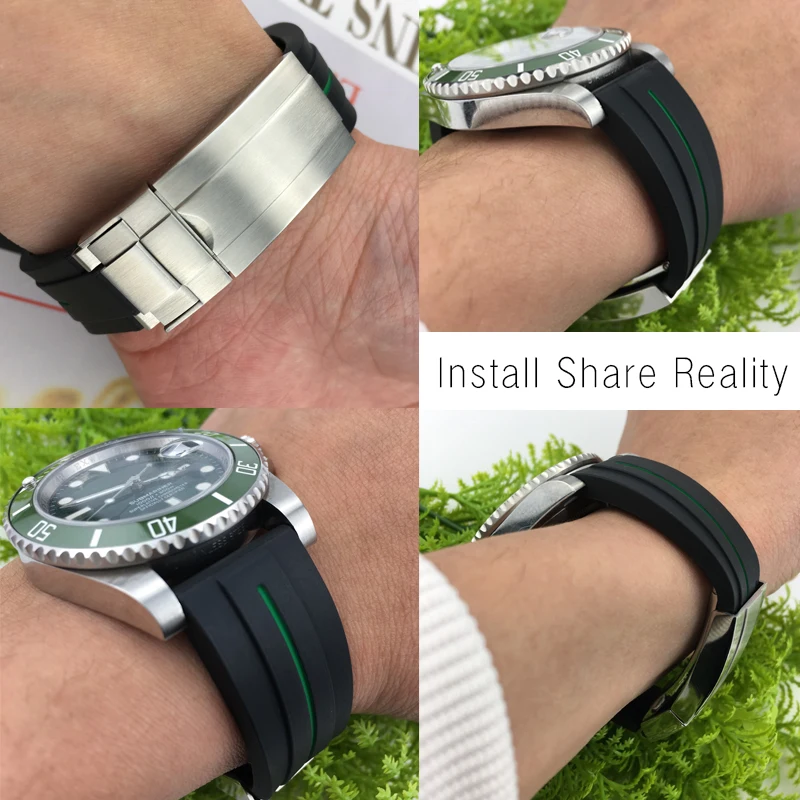 20mm 21mm Black Nature Silicone Rubber Watchband Watch Strap for Role Strap Daytona Submariner GMT OYSTERFLEX Watch Bracelet
