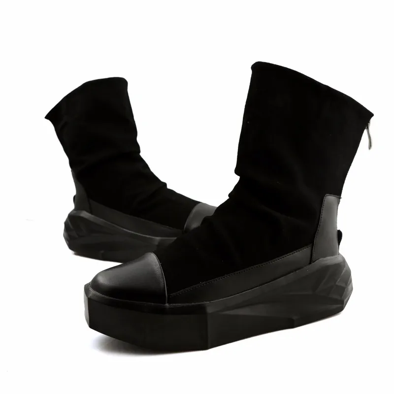 Szsgcn414 мужские ботинки на платформе, визуально увеличивающие рост, на 6 см кожаная обувь с молнией сзади мужские ботинки смешанных цветов Y3 с высоким берцем черного и белого цвета
