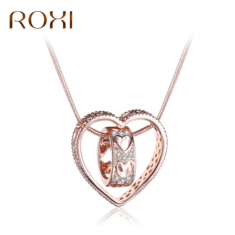 

ROXI Rose Gold Color Crystals Heart Pendant Necklace for Women Heart Together Statement Necklace of Lover Gifts bijoux femme