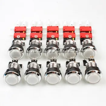 

10x 30mm Chrome Silver LED Illuminated Push Butttons For Arcade Machine Games Mame Jamma Parts White