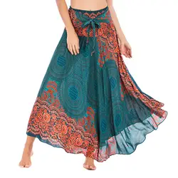 2019 Сексуальная Женская длинная юбка с высокой талией в стиле бохо хиппи цыганские цветы эластичный Цветочный Пояс пляжная юбка faldas mujer moda