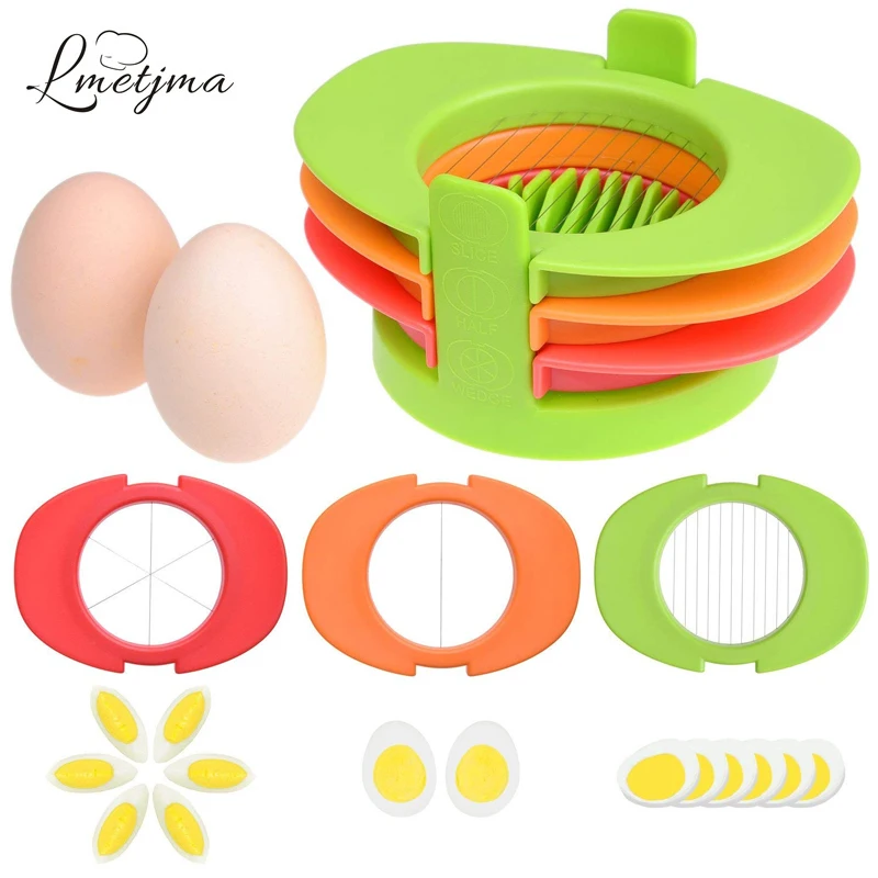 

LMETJMA 3 in 1 Egg Slicer Stainless Steel Egg Slicer Cutter With Slicer Stand Strawberry Tomato Mushrooms Split Slicer KC0073