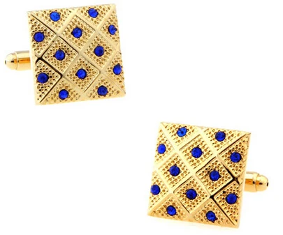 New Design Factory Price Retail Men's Cufflinks Copper Material Golden Color Blue Crystal Cuff Links Free Shipping | Украшения и