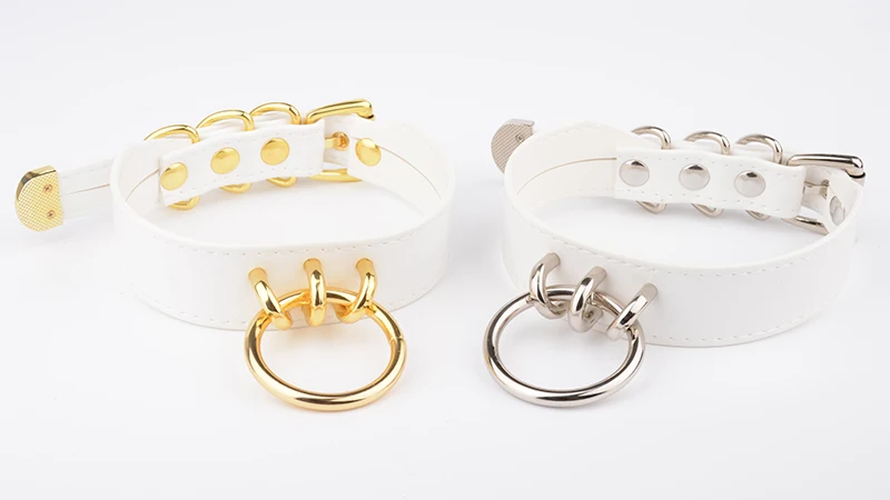 Pastel Gothic Harajuku Bdsm White PU Leather Necklace Women Charm Gold Silver O Round Collares Customized Plain Bondage Choker 9